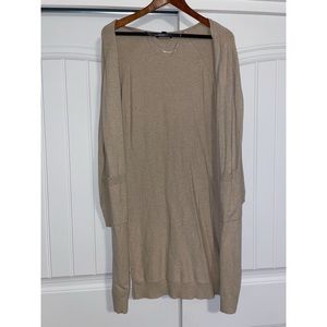 Long oatmeal colored cardigan sweater